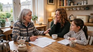 Family discussing their wishes while preparing a will in Scotland
